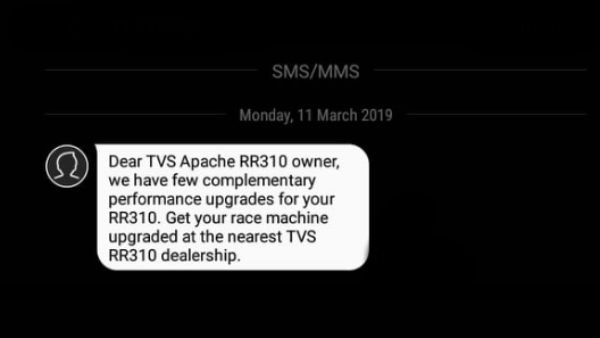 TVS ने APACHE RR310 को फ्री में अपग्रेड करने की पेशकश की