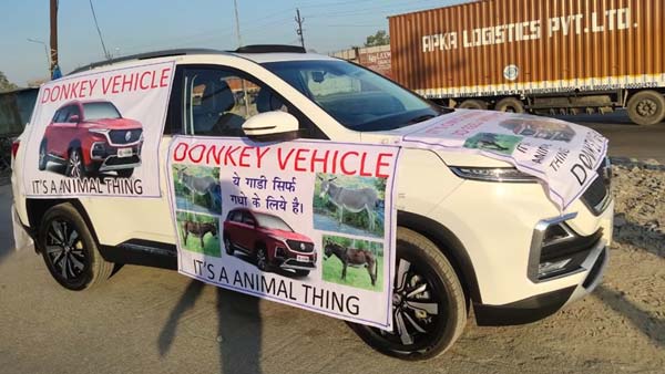 एमजी हेक्टर के ग्राहक ने कार में बंधवाया गधा, कहा यह कार इंसानों के लायक नहीं