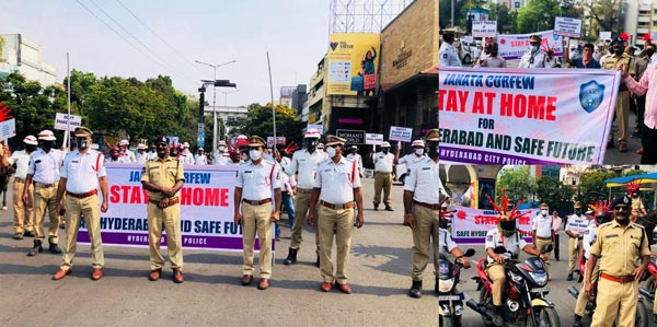 कोरोना वायरस से बचाव के लिए हैदराबाद ट्रैफिक पुलिस ने निकाली रैली, पहने कोरोना हेलमेट