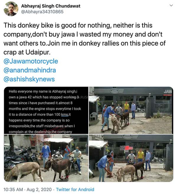 Jawa Owner Brings Donkeys Outside Delearship: जावा ओनर डीलरशिप के सामने लाया गधा, जानें क्या है कारण