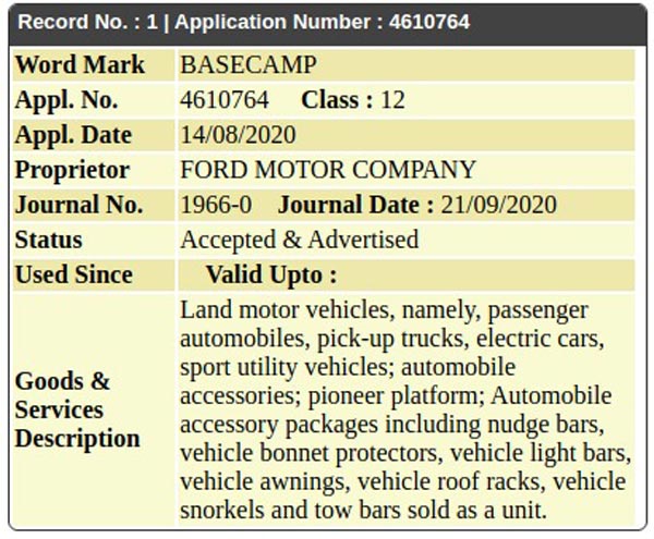 Ford Trademark New Name ‘Basecamp’: फोर्ड ने भारत के लिए ‘बेसकैंप’ नाम को कराया ट्रेडमार्क