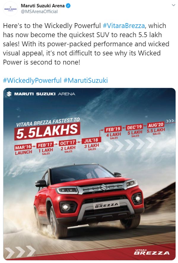 Maruti Vitara Brezza Sales Milestone: मारुति ब्रेजा ने पार किया 5.5 लाख यूनिट बिक्री का आंकड़ा