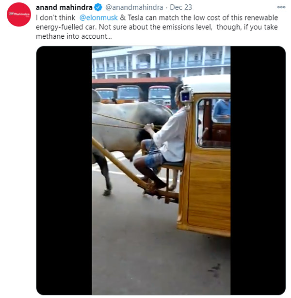 आनंद महिंद्रा ने ट्वीट किया अनोखी बैलगाड़ी का वीडियो, एलन मस्क को दे डाली यह चुनौती