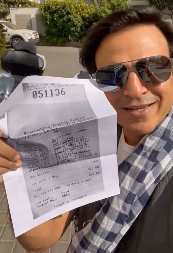 Vivek Oberio Shows Challan Receipt: विवेक ओबेरॉय ने कहा, “पावती कट गई है”, दिखाया बाइक का चालान