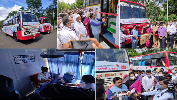Karnataka ट्रांसपोर्ट ने दो बसों को Covid Vaccination Center में किया तब्दील, देखें तस्वीरें