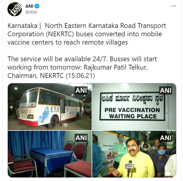 Karnataka ट्रांसपोर्ट ने दो बसों को Covid Vaccination Center में किया तब्दील, देखें तस्वीरें