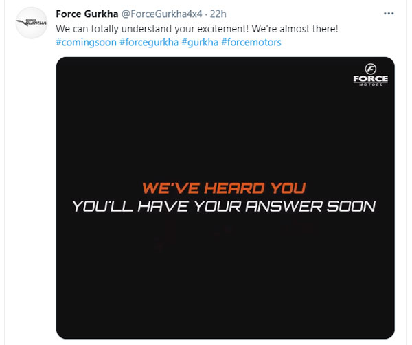 Force Motors ने नई Gurkha का टीजर किया जारी, बताया जल्द ही होगी लॉन्च