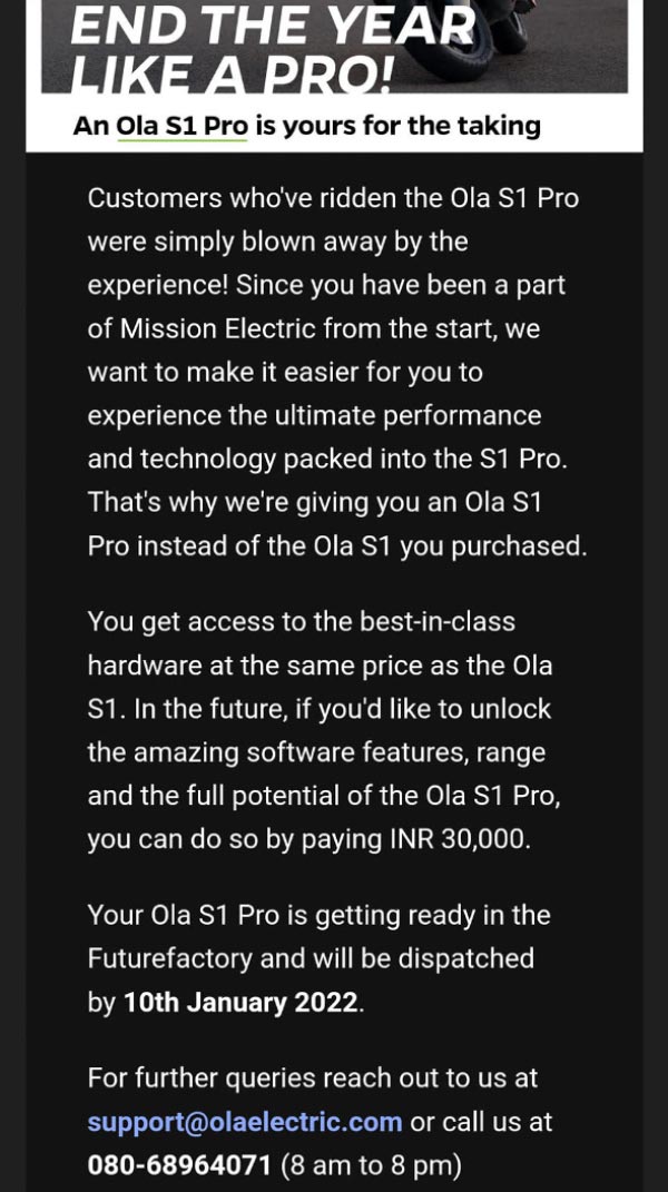 Ola Electric अपने ग्राहक को फ्री में दे रही एस1 की जगह दे रही एस1 प्रो, लेकिन यह है खास शर्त